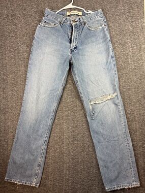 GAP Light Blue Women's Straight Jeans with Knee Distress